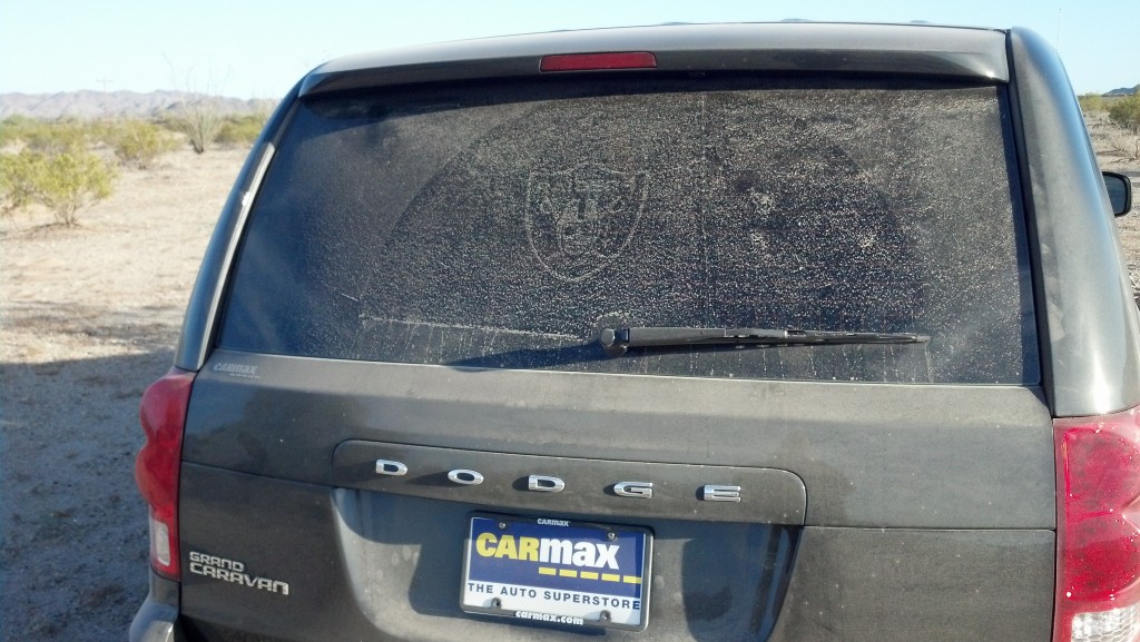 Dust pattern in car window.