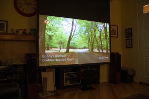 View with the 92-inch screen down.